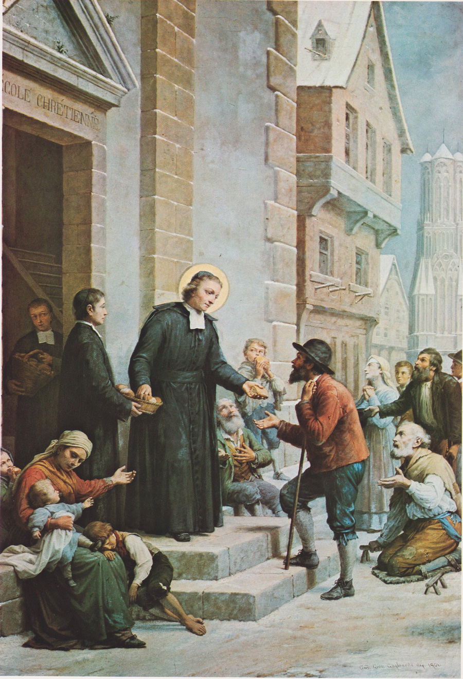 Giovanni Battista De La Sale distribuisce il pane ai poveri nel terribile inverno 1684-85