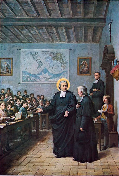 Prima scuola dei Fratelli a Paris, rue Princesse, nella parrocchia di S. Sulpizio. Il parroco, M. de La Chétardye visita la scuola.